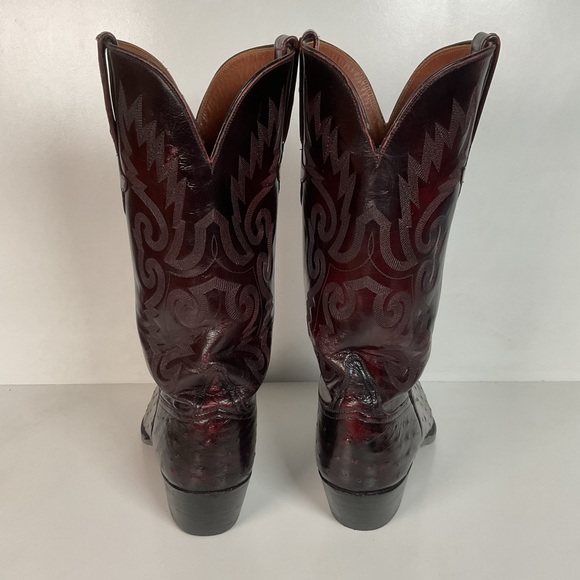 Vintage Lucchese Black Cherry Ostrich Quill Cowboy Boots 9 EE Exotic Recraft - Picture 12 of 16